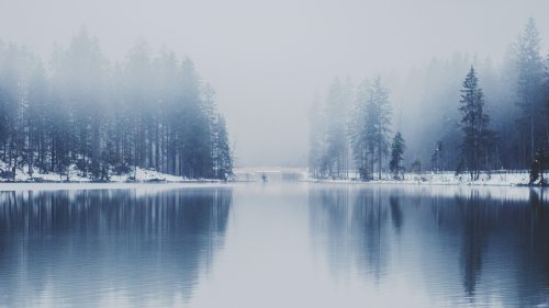 Misty Lake HD Desktop Wallpaper
