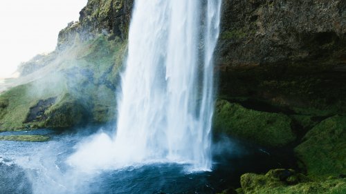 Waterfall and Mossy Rocks HD Desktop Wallpaper